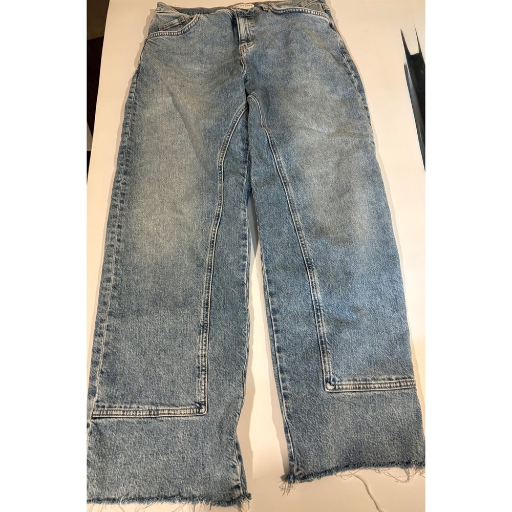 We The Free People Risk Taker Jeans Size 30 Blue Paneled Raw Hem Straight Leg